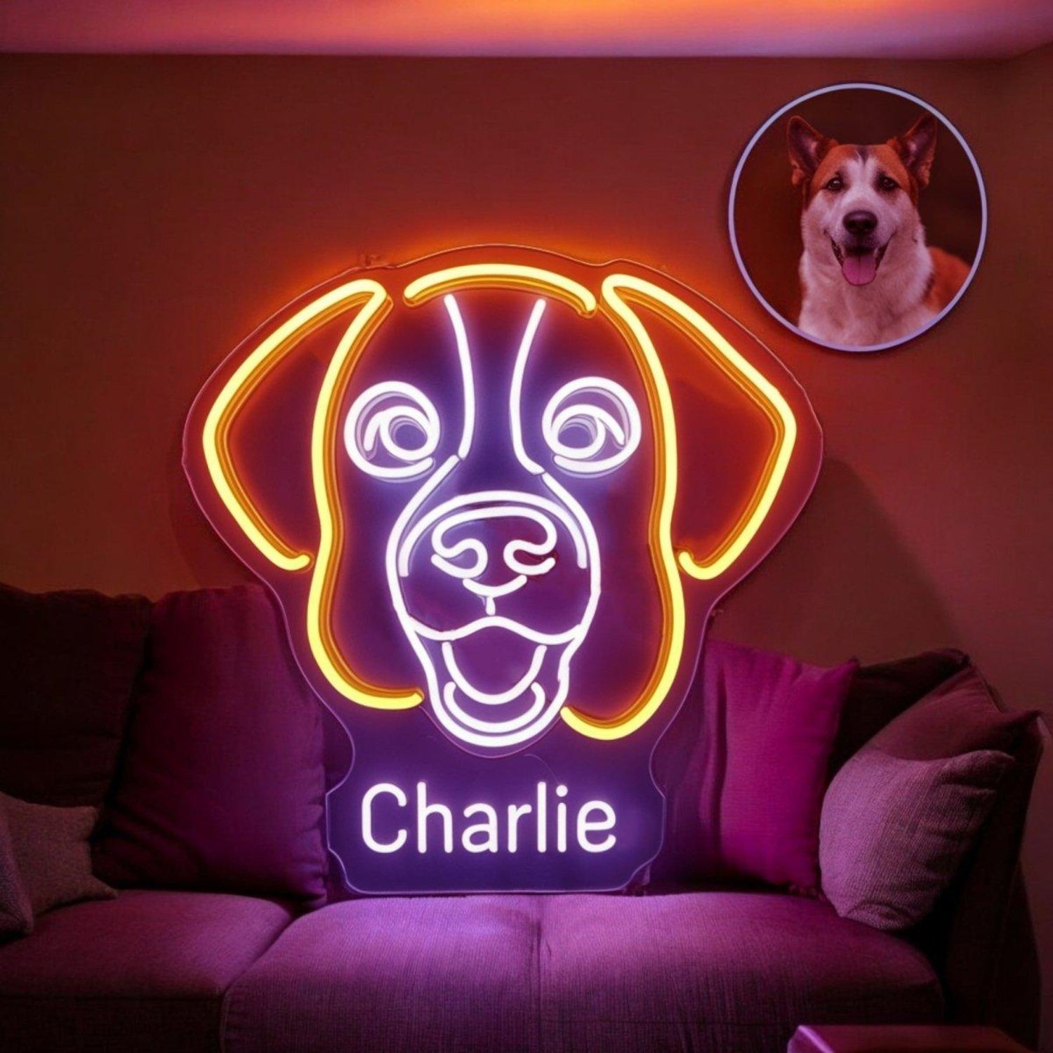 Cartoon Dog Buddy Orange-White Led Neon Sign For Pet Lovers Home Decor | Shineneon