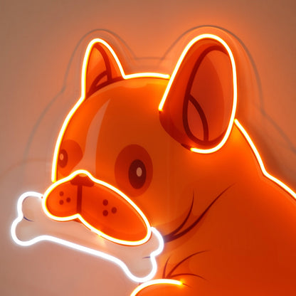Cartoon Dog Gnawing Bone Orange-White Uv Printed Led Neon Sign For Pet Shop Home Decor | Shineneon