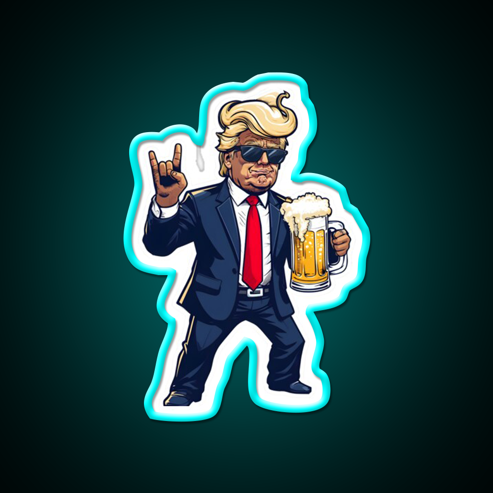 Cartoon Donald In Dynamic Pose With Beer Mug Bar Decor Led Neon Sign Rgb Color - Size and dimension reference