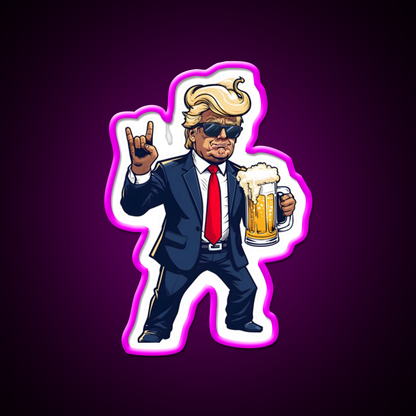 Cartoon Donald In Dynamic Pose With Beer Mug Bar Decor Led Neon Sign Rgb Color - Neon sign mounted on wall in room