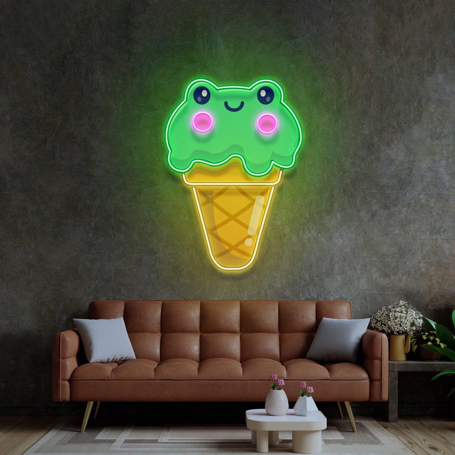 Cartoon Frog Ice Cream Cone Uv Printed Led Neon Sign For Kids Room Sweet Shop Decor | Shineneon
