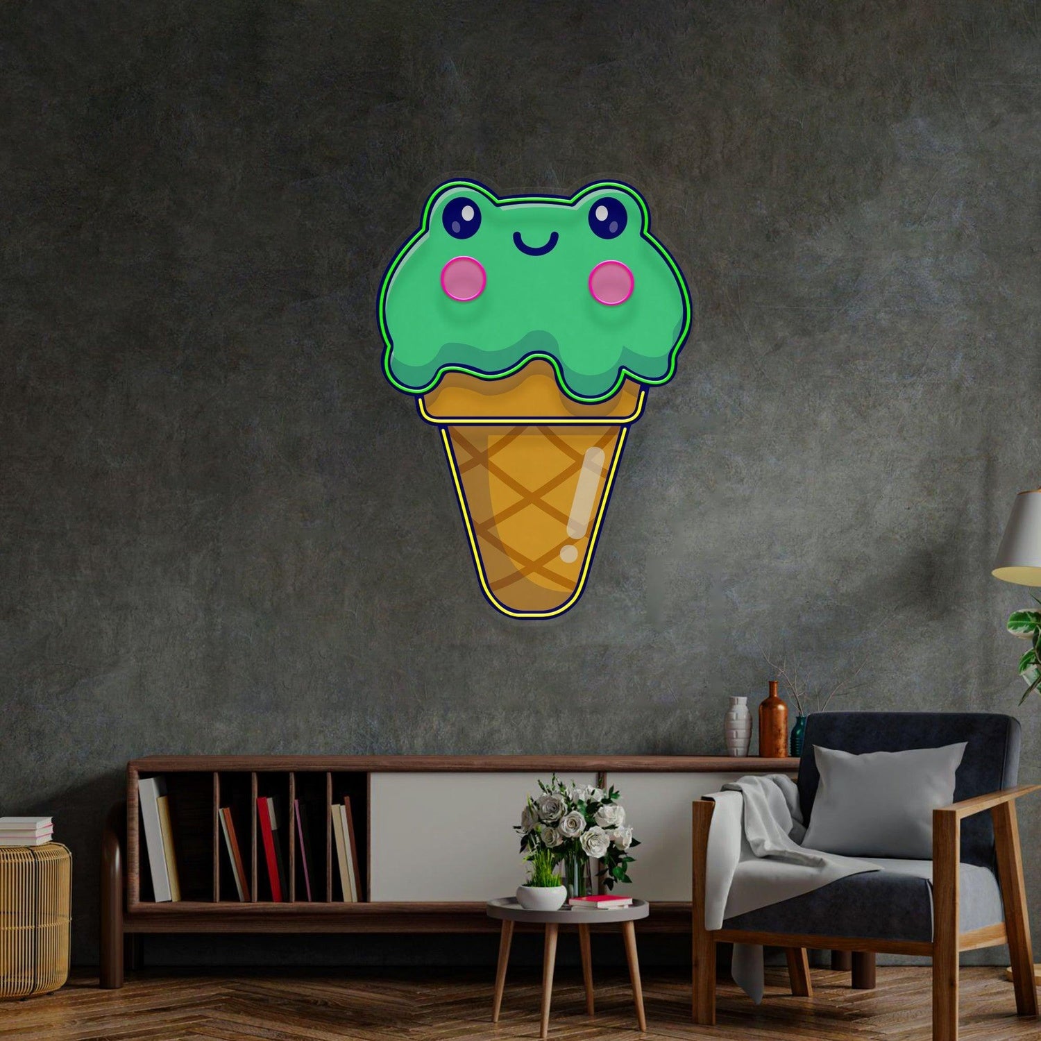 Cartoon Frog Ice Cream Cone Uv Printed Led Neon Sign For Kids Room Sweet Shop Decor | Shineneon
