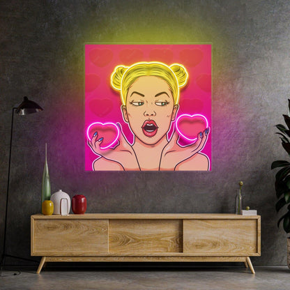 Cartoon Girl Heart Uv Printed Led Neon Sign Yellow Pink Indoor Wall Decor | Shineneon