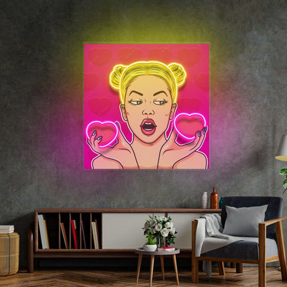 Cartoon Girl Heart Uv Printed Led Neon Sign Yellow Pink Indoor Wall Decor | Shineneon