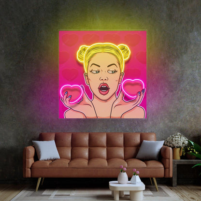 Cartoon Girl Heart Uv Printed Led Neon Sign Yellow Pink Indoor Wall Decor | Shineneon