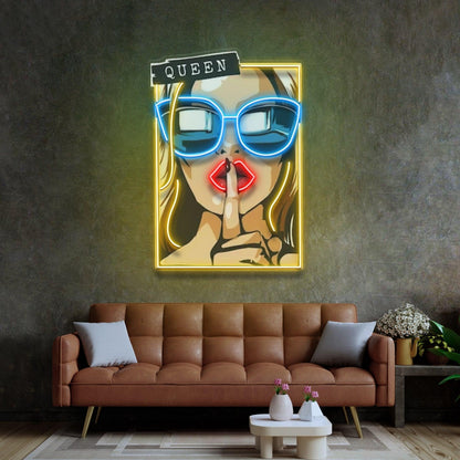 Cartoon Girl In Yellow Sunglasses Smoking Uv Printed Led Neon Sign For Home Bar Decor | Shineneon