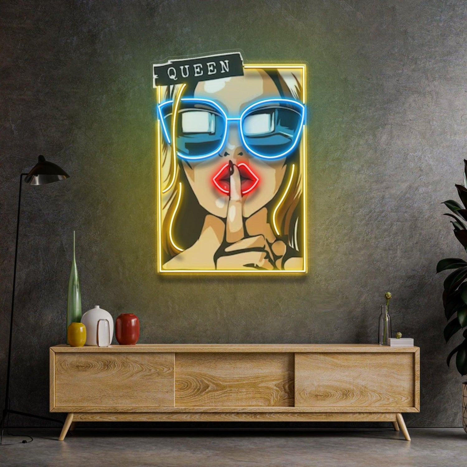 Cartoon Girl In Yellow Sunglasses Smoking Uv Printed Led Neon Sign For Home Bar Decor | Shineneon