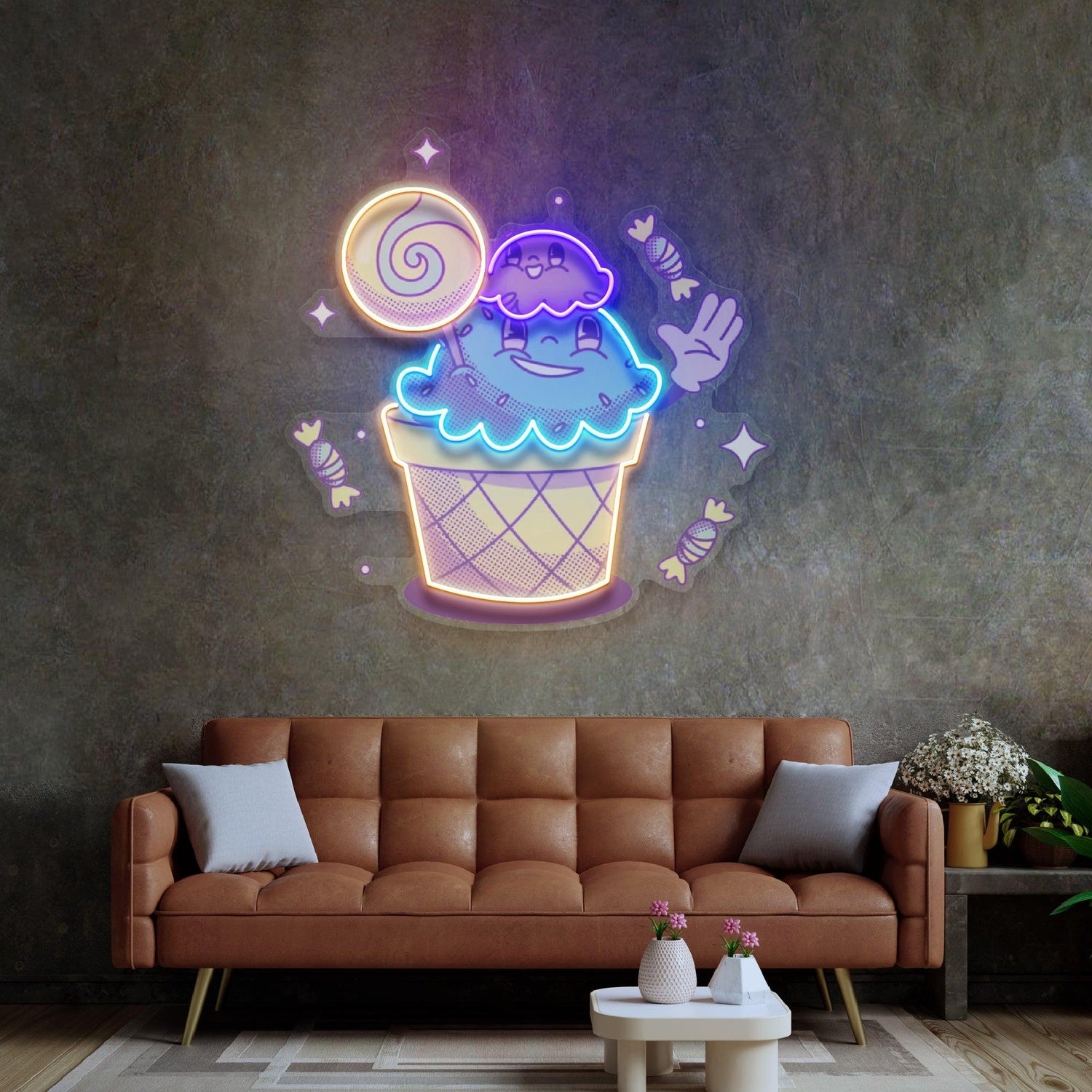 Cartoon Ice Cream Candy Uv Printed Led Neon Sign For Sweet Shop And Living Room Decor | Shineneon