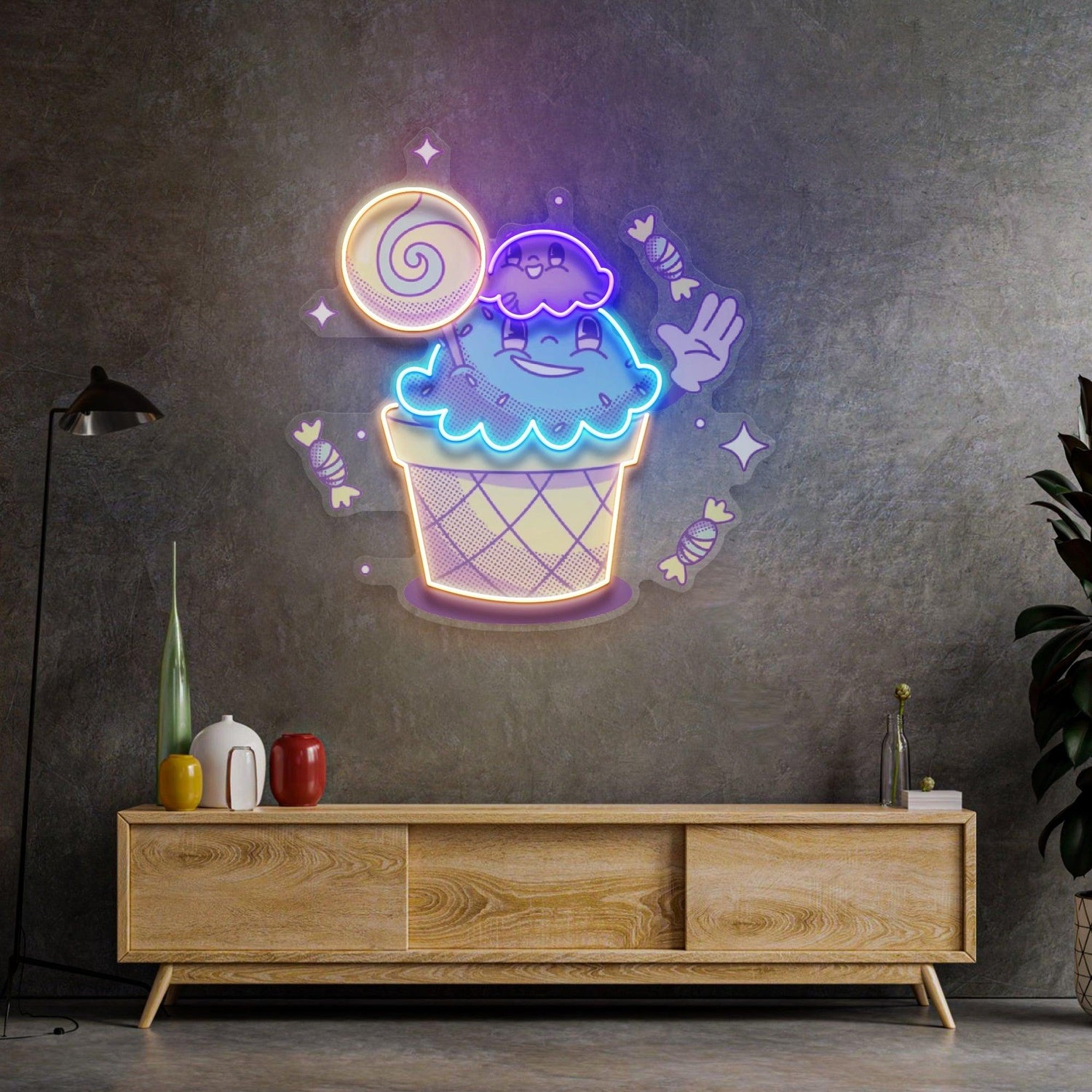 Cartoon Ice Cream Candy Uv Printed Led Neon Sign For Sweet Shop And Living Room Decor | Shineneon