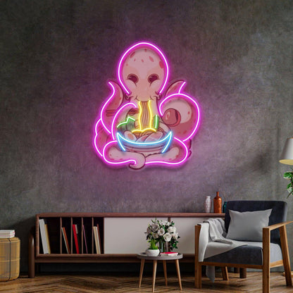 Cartoon Octopus Eating Ramen Uv Printed Led Neon Sign For Vibrant Indoor Decor | Shineneon