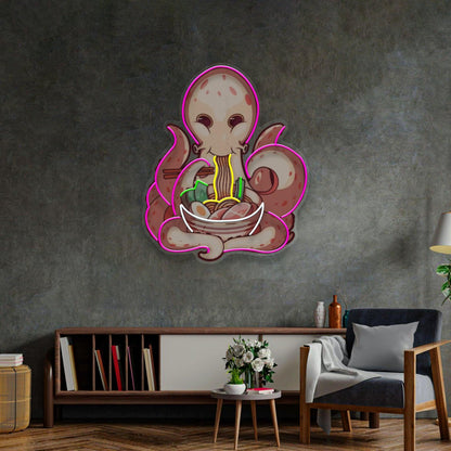 Cartoon Octopus Eating Ramen Uv Printed Led Neon Sign For Vibrant Indoor Decor | Shineneon