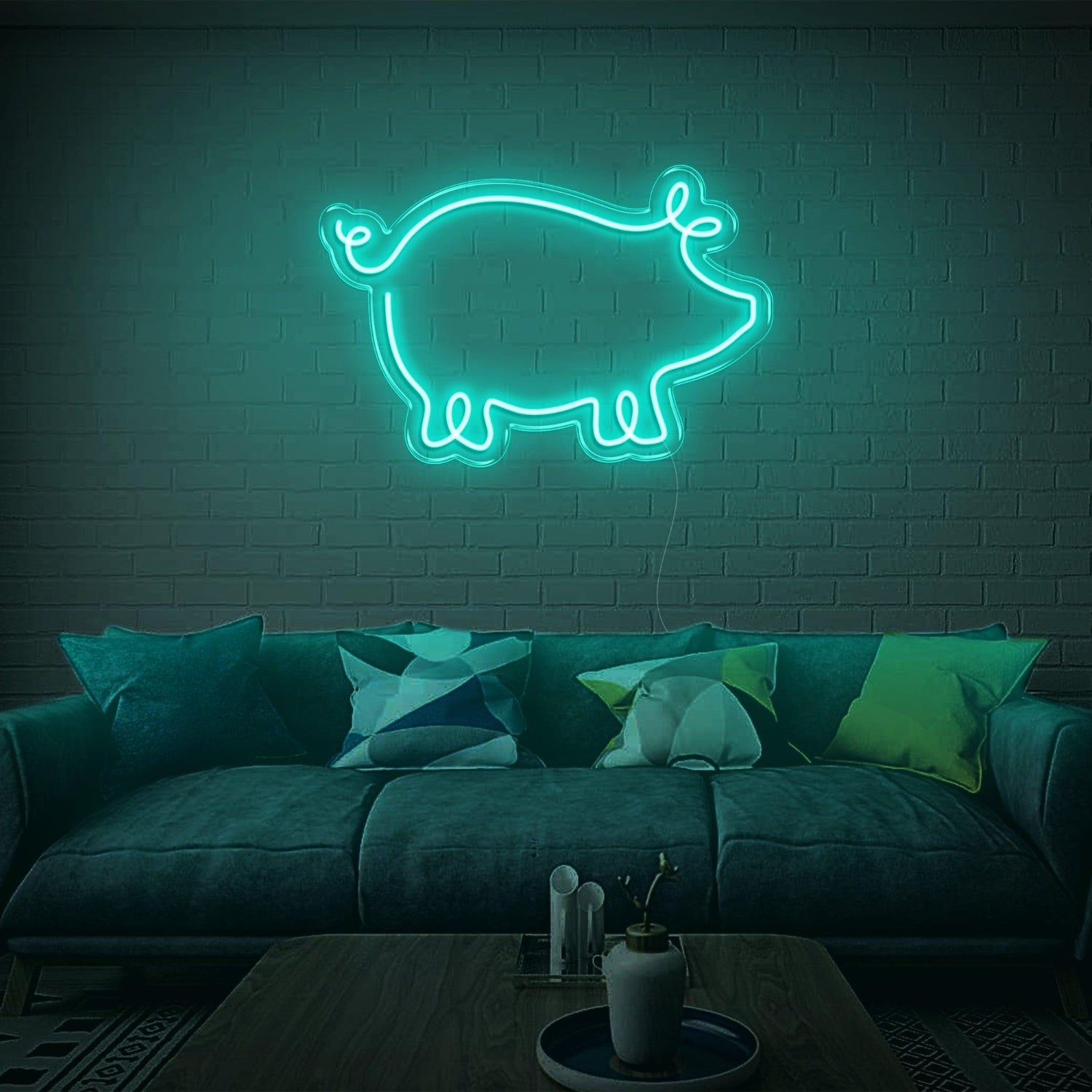Cartoon Pig Led Neon Sign Light Blue Home Living Room Wall Decor | Shineneon