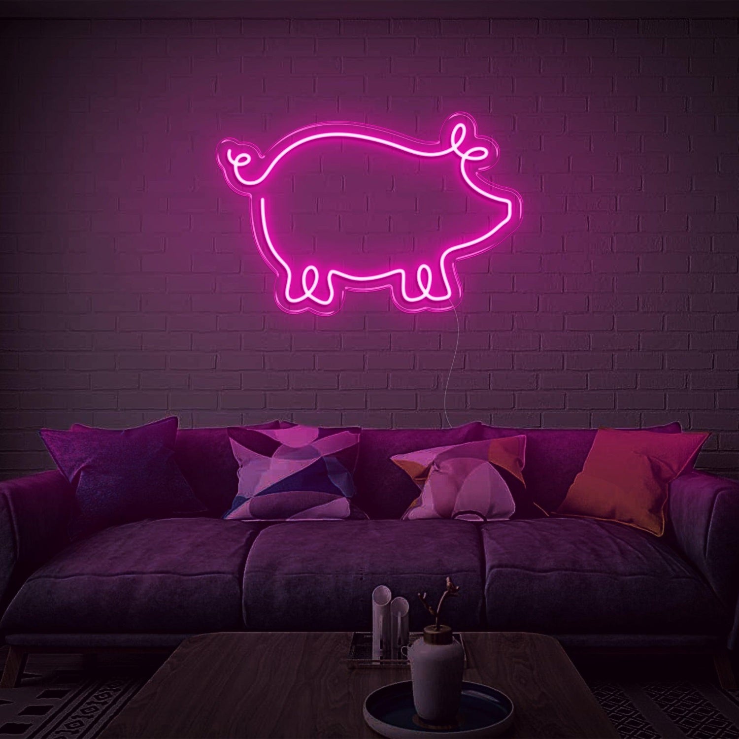 Cartoon Pig Led Neon Sign Light Blue Home Living Room Wall Decor | Shineneon