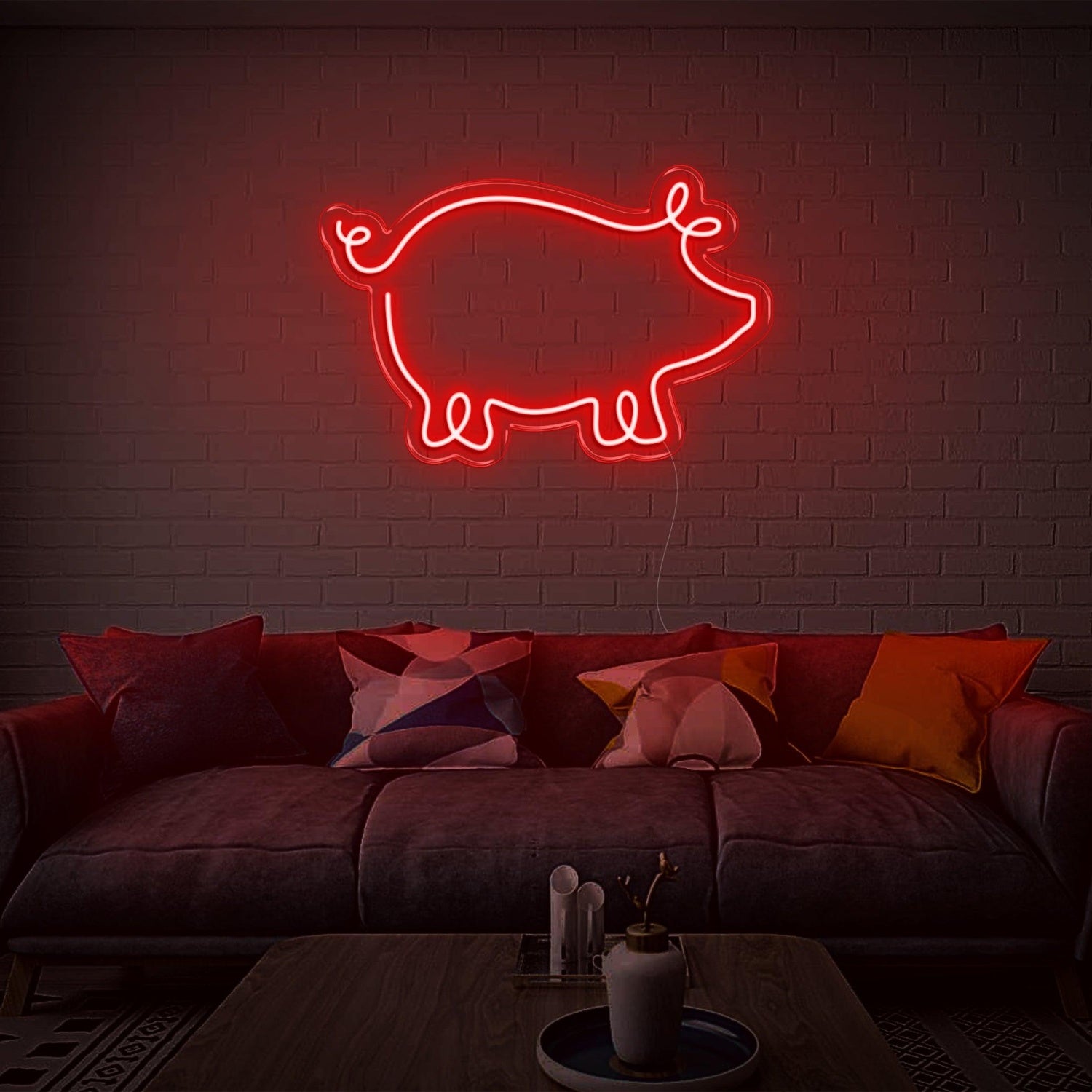Cartoon Pig Led Neon Sign Light Blue Home Living Room Wall Decor | Shineneon