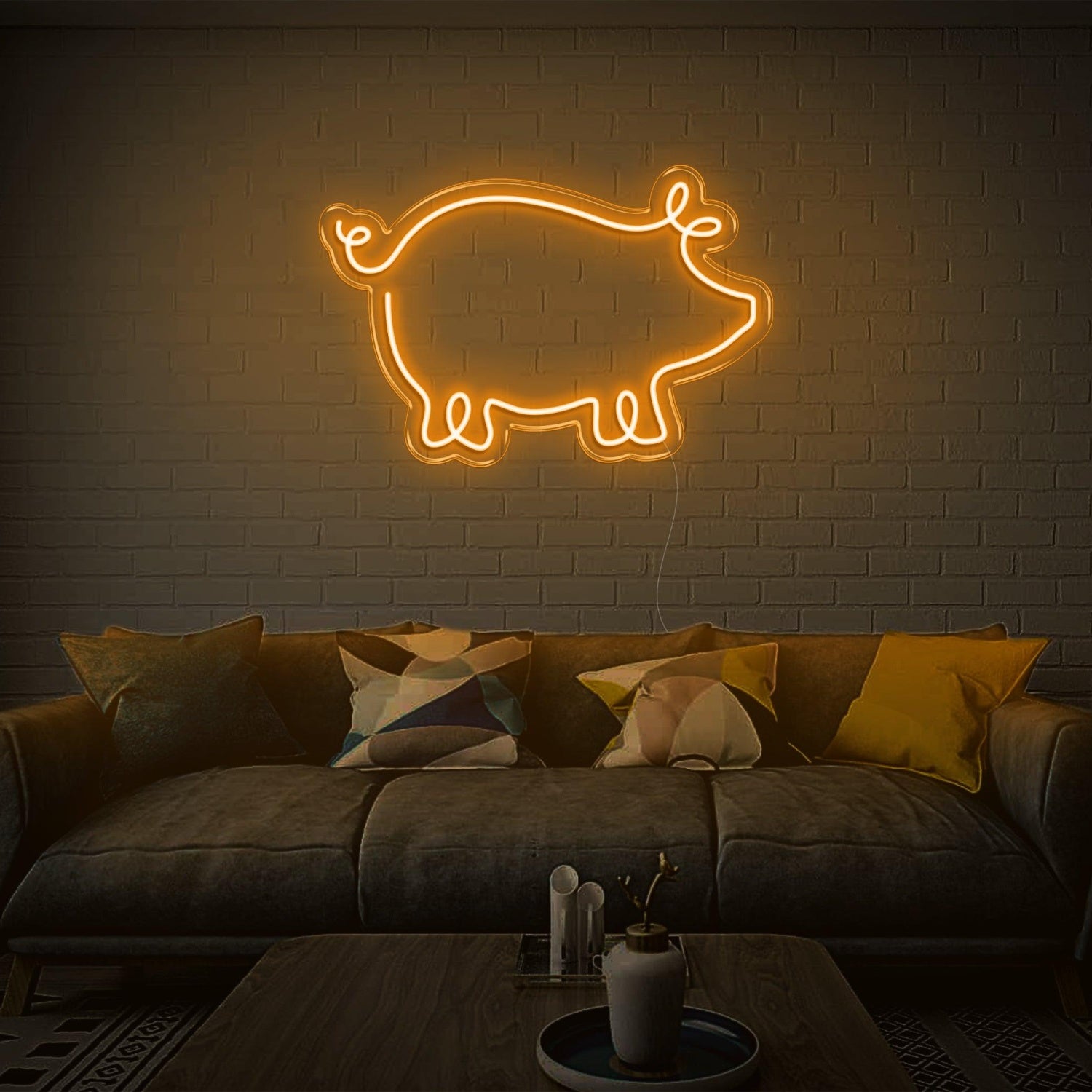 Cartoon Pig Led Neon Sign Light Blue Home Living Room Wall Decor | Shineneon