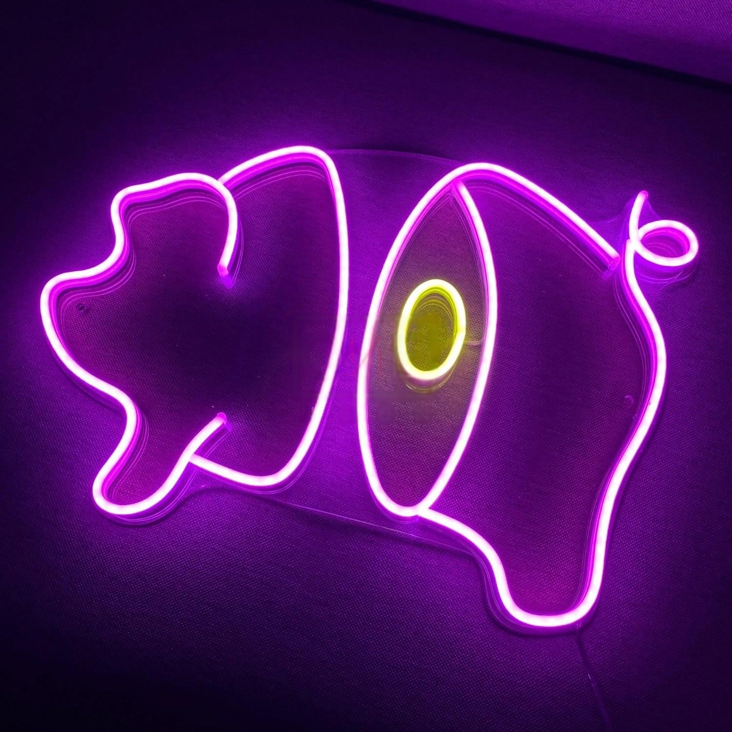 Cartoon Pig Purple-Yellow Led Neon Sign For Restaurant Kids Room | Shineneon