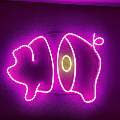 Cartoon Pig Purple-Yellow Led Neon Sign For Restaurant Kids Room | Shineneon