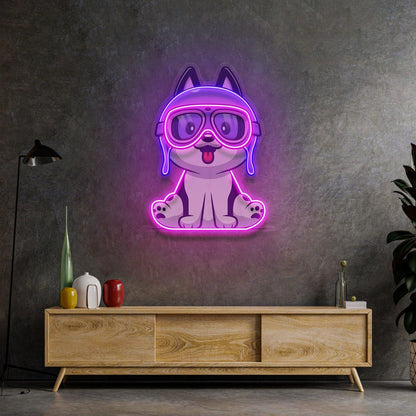 Cartoon Pilot Dog Uv Printed Led Neon Sign Purple Blue Home Wall Decor | Shineneon