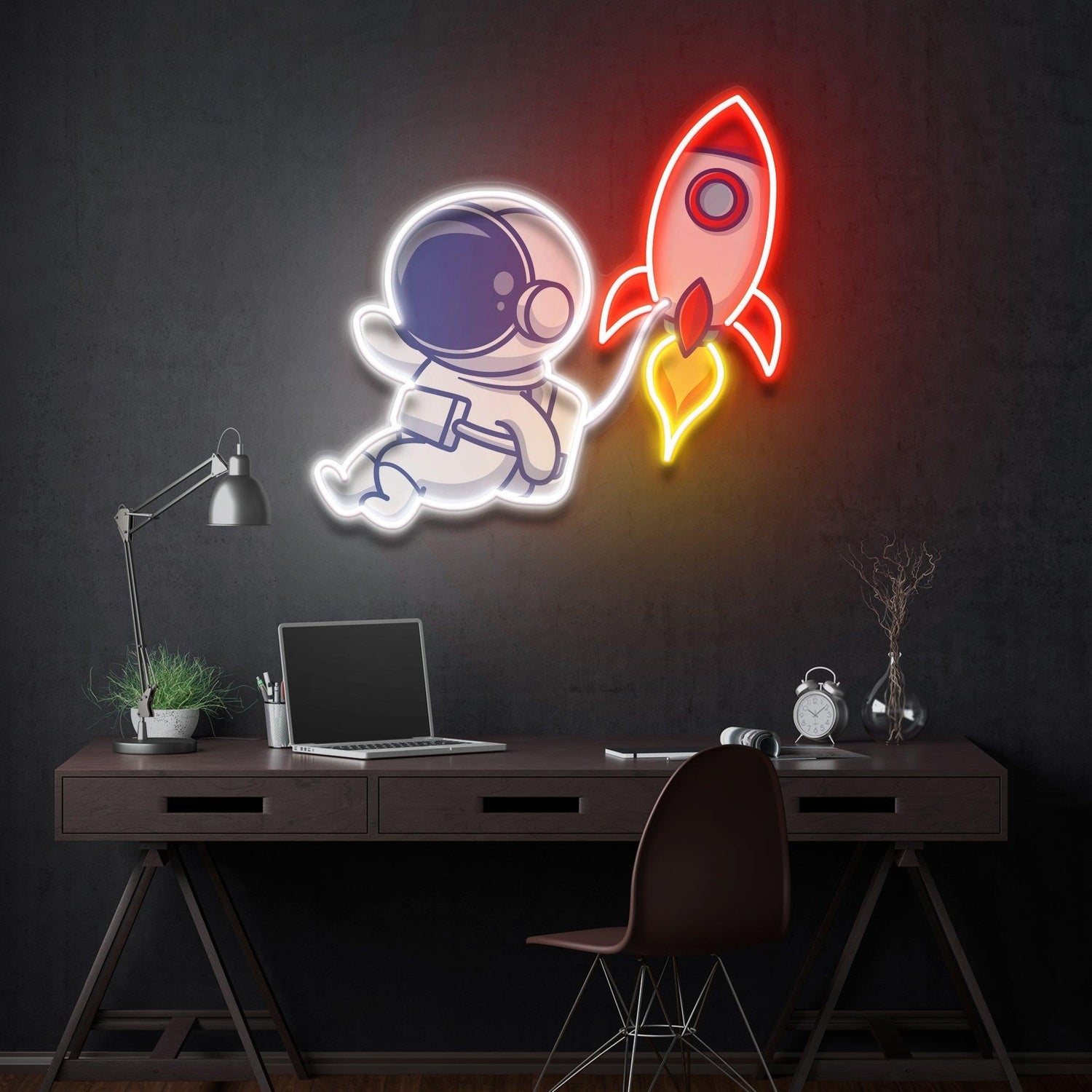 Cartoon Rocket Astronaut Colorful Uv Printed Led Neon Sign Artwork For Home Decor | Shineneon