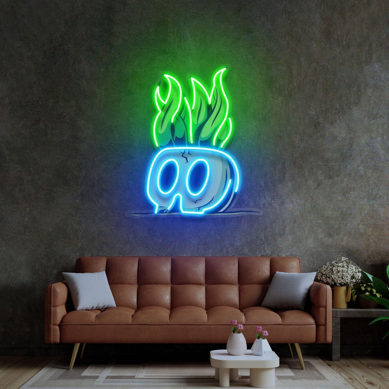 Cartoon Skull Flame Green Blue Uv Printed Led Neon Sign Indoor Wall Decor | Shineneon