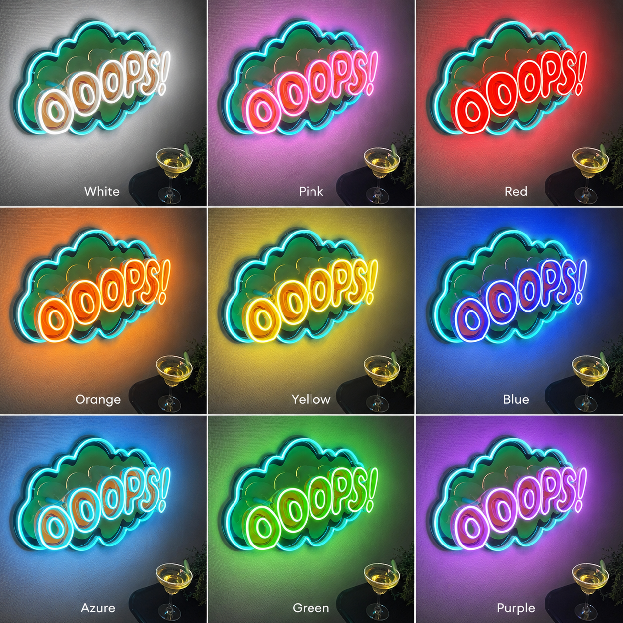 Cartoon Speech Bubble Ooops LED Neon Sign - 05 Color Grid