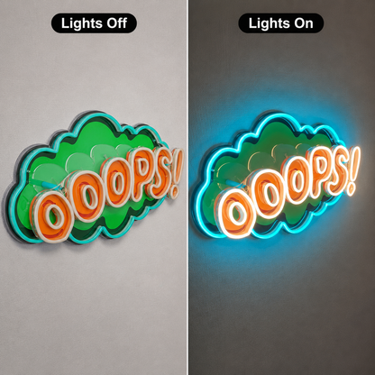 Cartoon Speech Bubble Ooops LED Neon Sign - 06 Day Night Comparison