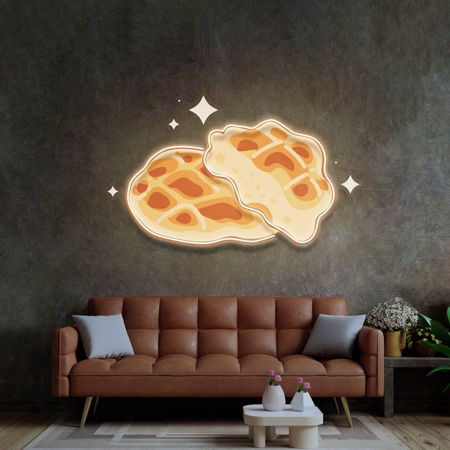 Cartoon Waffle Stars Uv Printed Led Neon Sign For Home Living Room Decor | Shineneon