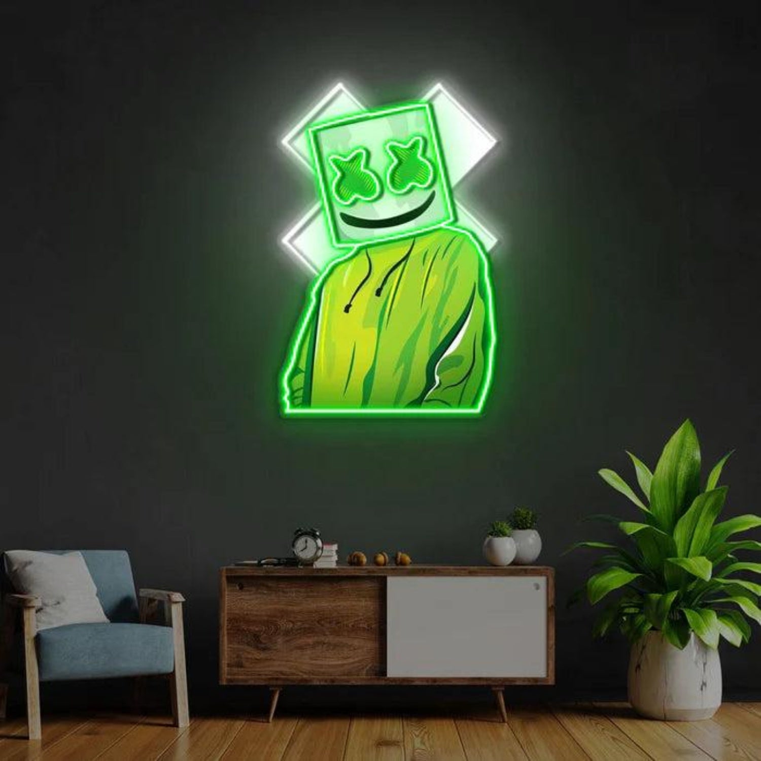 Cartoon X Mask Green White Led Neon Sign For Indoor Wall Decor | Shineneon