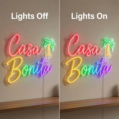 Casa Bonita Wall Decor LED Neon Sign - 06 Day Night Comparison