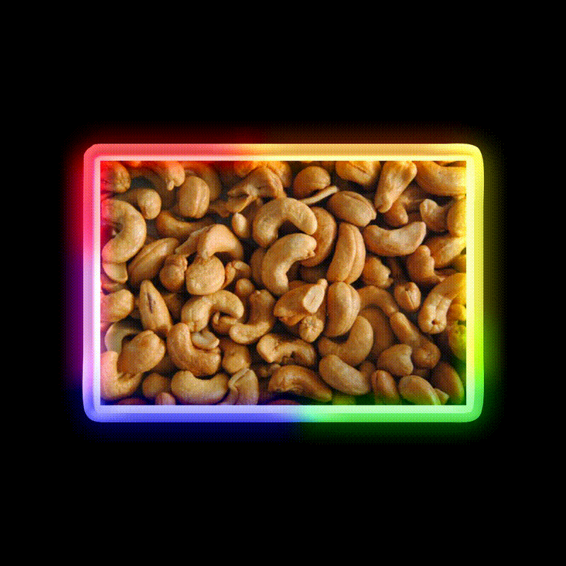 Cashew Snack Food Led Neon Sign Rgb Color - LED neon sign close-up detail