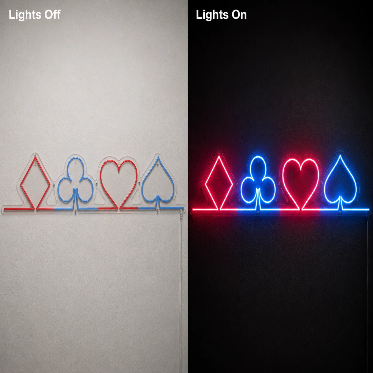 Casino Suit Line Neon Sign LED Neon Sign day and night comparison