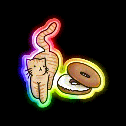 Cat And Bagel Snack Food Led Neon Sign Rgb Color - LED neon sign close-up detail