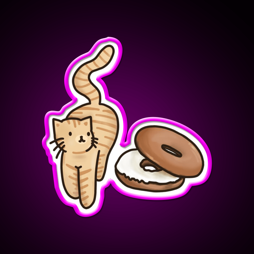 Cat And Bagel Snack Food Led Neon Sign Rgb Color - Shineneon