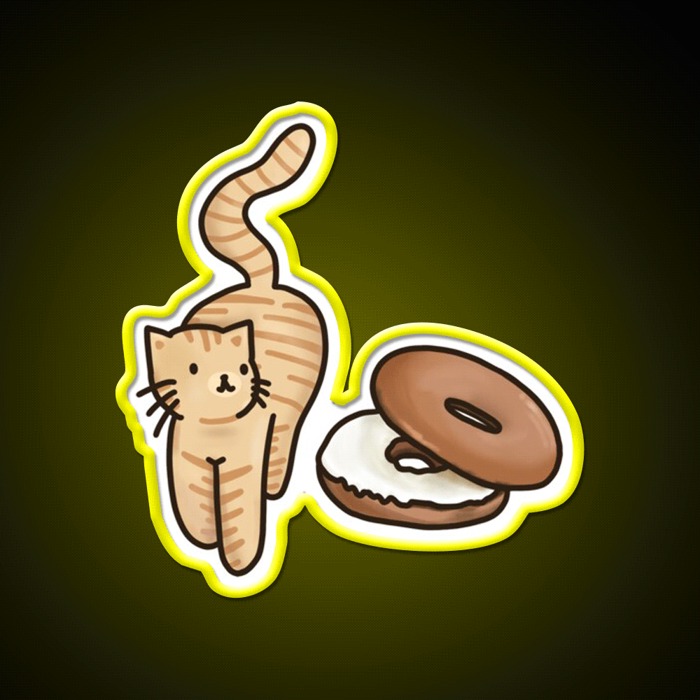 Cat And Bagel Snack Food Led Neon Sign Rgb Color - Custom LED neon sign front view