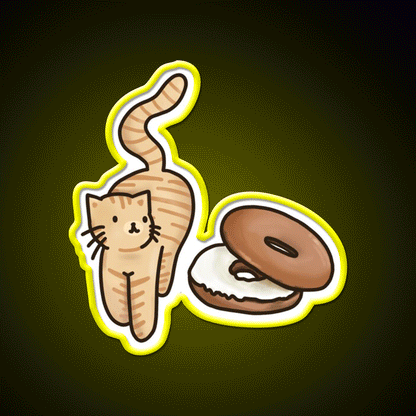 Cat And Bagel Snack Food Led Neon Sign Rgb Color - Custom LED neon sign front view