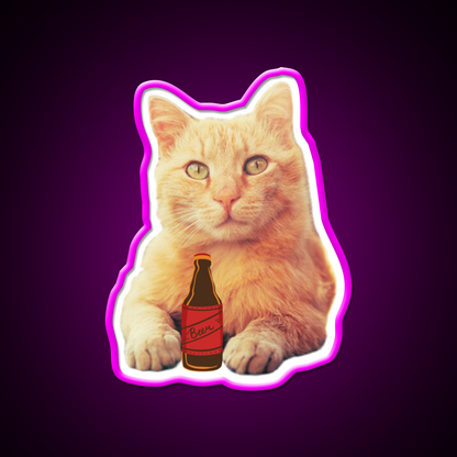Cat And Beer Bar Decor Led Neon Sign Rgb Color - Neon sign mounted on wall in room