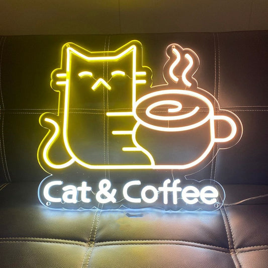 Cat And Coffee Led Sign Business Neon Sign