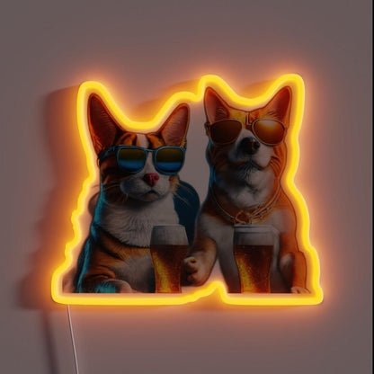 Cat And Dog Chilling Rgb Led Neon Sign - Shineneon