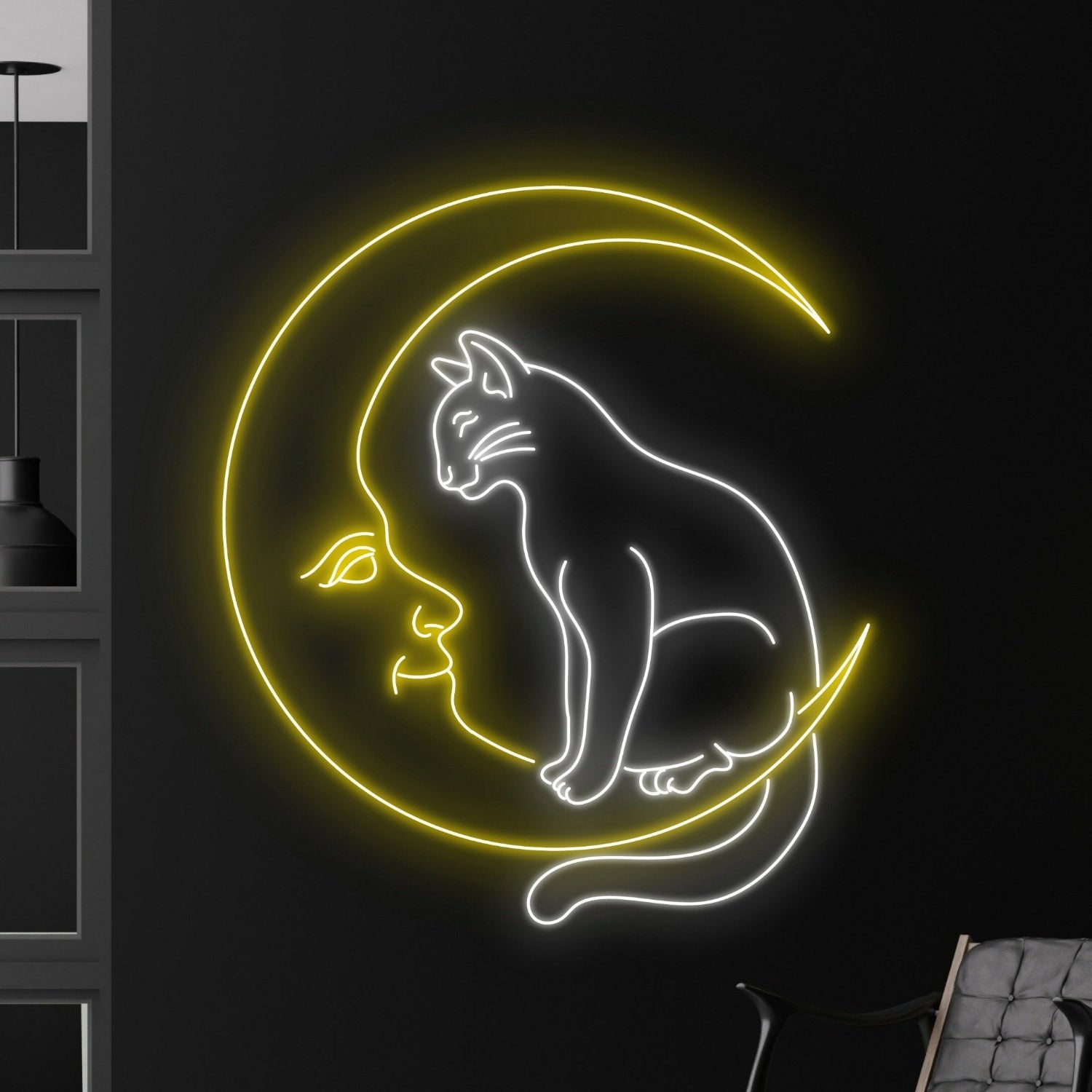 Cat And Moon Led Neon Sign Animal Lover Neon Light - Shineneon