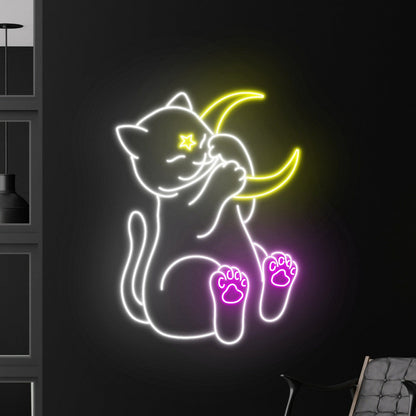 Cat And Moon Led Sign For Animal Lovers For Home Decor - Shineneon