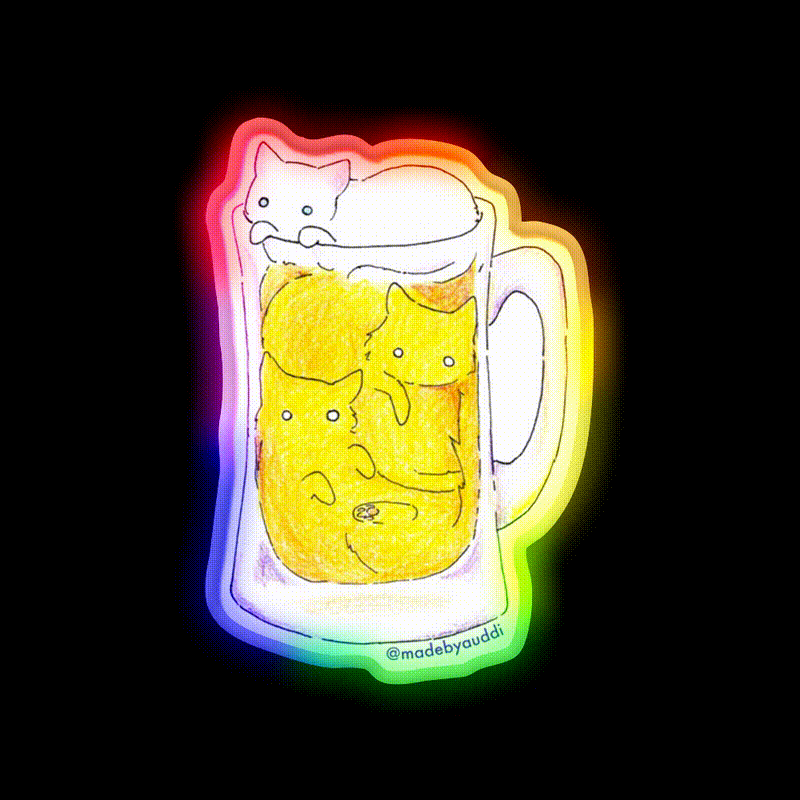 Cat Beer Cat Beer Bar Decor Led Neon Sign Rgb Color - LED neon sign close-up detail