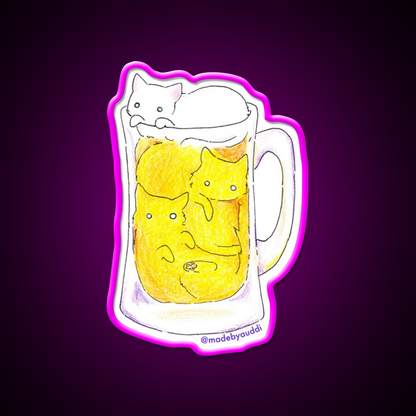 Cat Beer Cat Beer Bar Decor Led Neon Sign Rgb Color - Neon sign mounted on wall in room