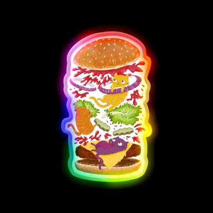 Cat Burger Fast Food Led Neon Sign For Burger Place Rgb Color - LED neon sign close-up detail