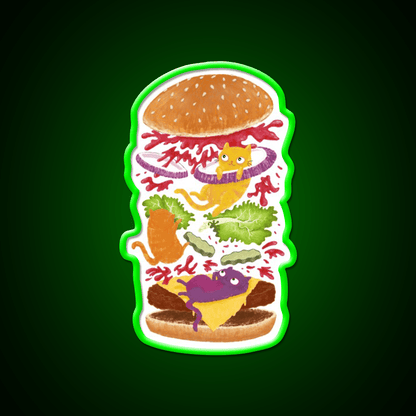 Cat Burger Fast Food Led Neon Sign For Burger Place Rgb Color - Shineneon