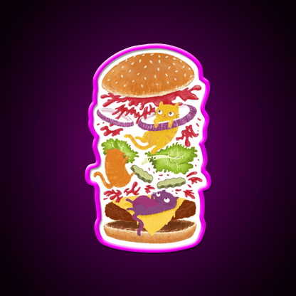 Cat Burger Fast Food Led Neon Sign For Burger Place Rgb Color - Shineneon