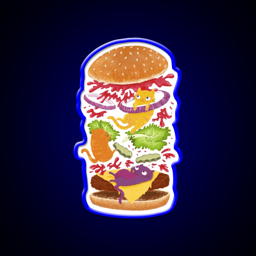 Cat Burger Fast Food Led Neon Sign For Burger Place Rgb Color - Shineneon