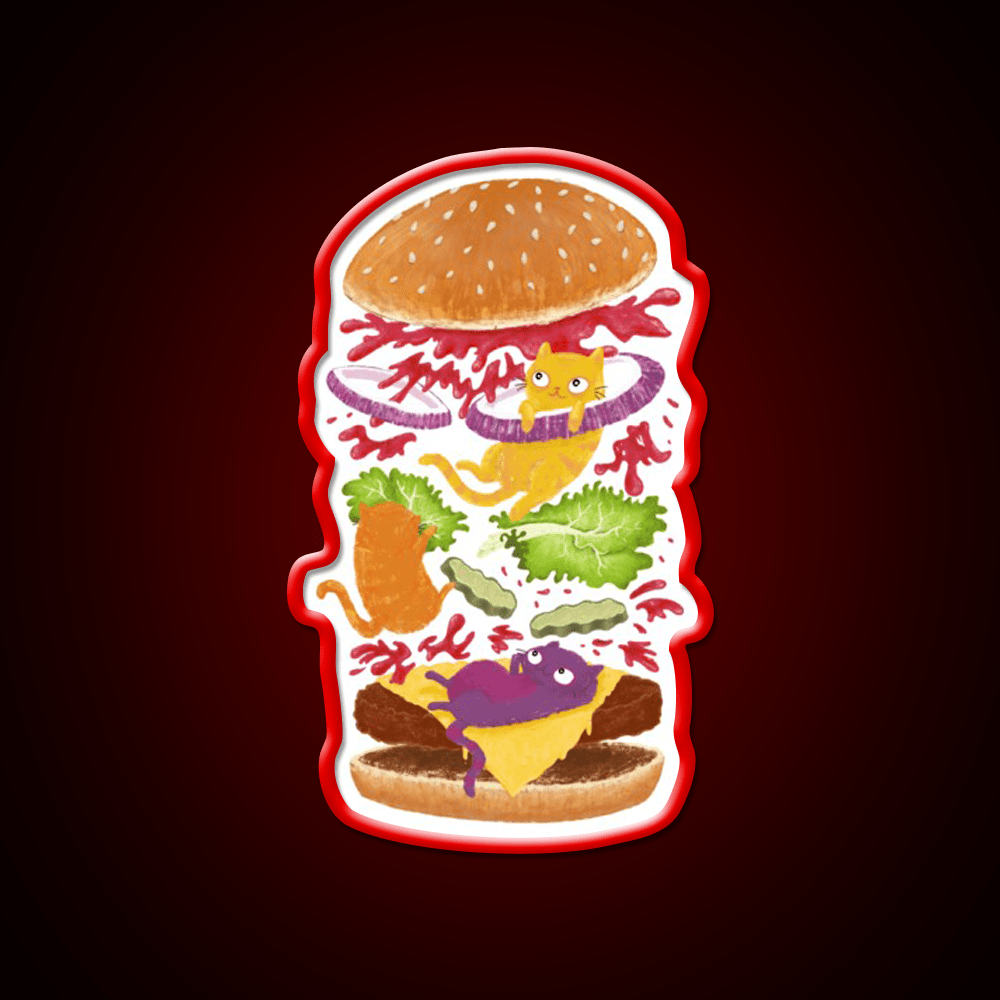 Cat Burger Fast Food Led Neon Sign For Burger Place Rgb Color - Shineneon