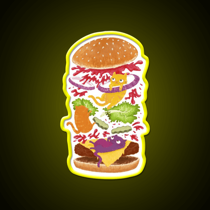 Cat Burger Fast Food Led Neon Sign For Burger Place Rgb Color - Shineneon