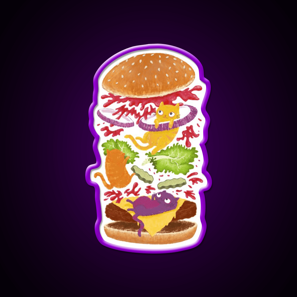 Cat Burger Fast Food Led Neon Sign For Burger Place Rgb Color - Shineneon