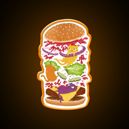 Cat Burger Fast Food Led Neon Sign For Burger Place Rgb Color - Shineneon
